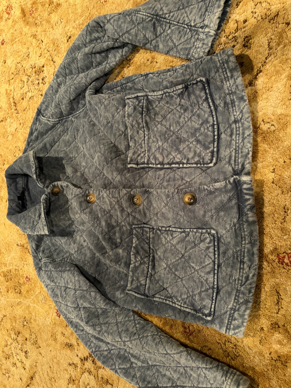 Jane and Delancey Quilted Denim-Look knit soft barn Puffer Jacket shacket blue